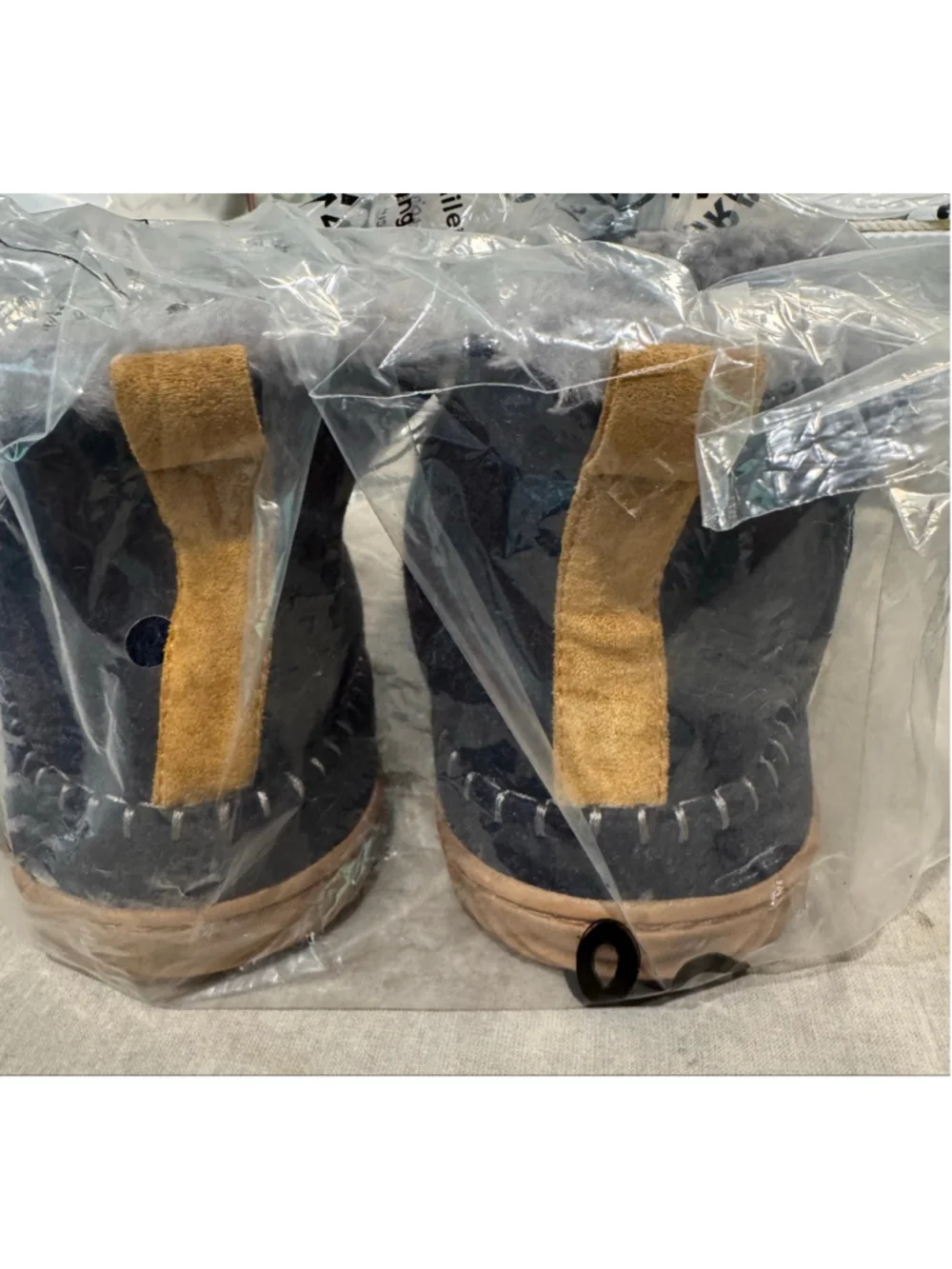 Men's Dearfoams Navy Suede faux fur trim Moccasin Slippers Size 10